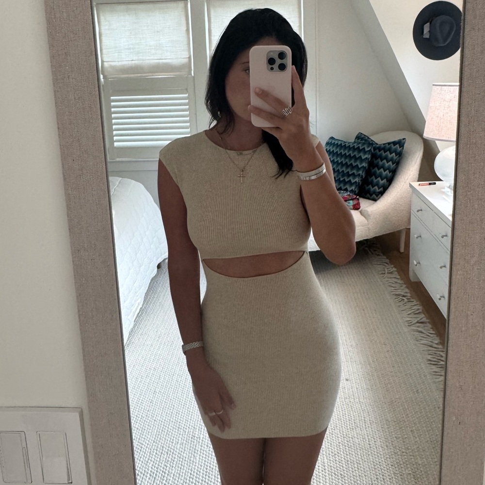 Aritzia wilfred Chic Beige Cutout Mini Dress